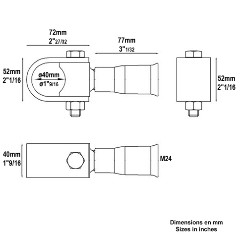 Gond rglable M27 pour tube 40x40mm  sceller avec rglage horizontal