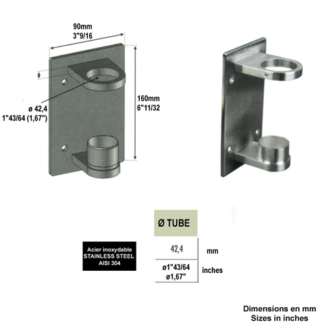 Platine support et anneau de serrage large INOX304 IN2277 Fixations pour tubes INOX Fixation  l'anglaise IN2277