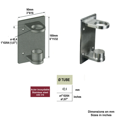 Platine support et anneau de serrage large INOX316 IN2278 Fixations pour tubes INOX Fixation  l'anglaise IN2278