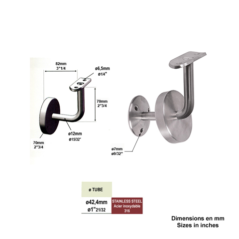Equerre de rampe - Support mural fixe pour rampe 42,4mm INOX316 IN2294 Support mural de rampes Support mural coud pour INOX IN2294