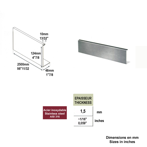 Revtement pour finition frontale pour rail avec fixation  l'anglaise IN2639 Garde-corps en verre pices pour fixation  l'anglaise IN2639