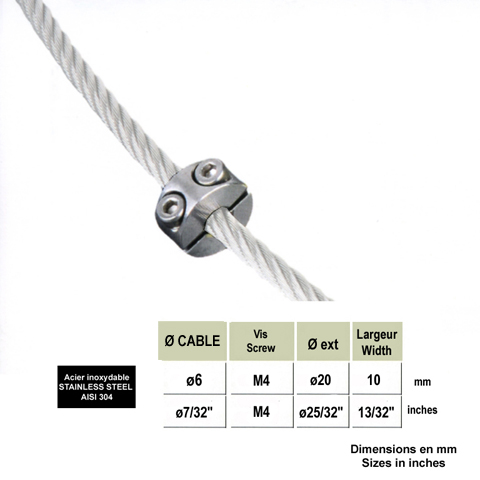 Anneau de blocage pour cble acier inoxydable 316 6mm IN2669 Cbles inox316 et anneaux Anneau de blocage pour cable 4mm IN2669