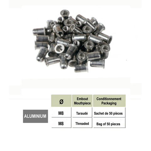 Rivets aluminium M86 pour tubes inox IN2760 Visserie - Vis - Boulons - Rivets Rivets  sertir avec embouts tarauds IN2760