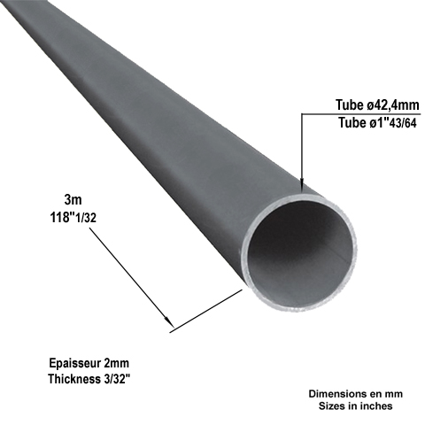 Tube pour main courante en acier 42,4mm epr 2mm IN2854 Main courante acier ronde Main courante ronde IN2854