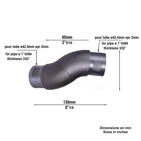 Coude réglable orientable de main courante en acier pour tube ø42,4mm epr 2mm IN2855 Main courante acier ronde Raccords pour tube epr 2mm IN2855