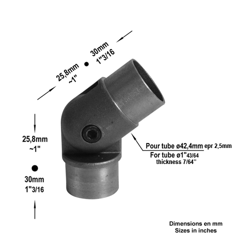 Coude réglable 90°-270° de main courante en acier pour tube ø42,4mm epr 2,5mm IN2861 Main courante acier ronde Raccords pour tube epr 2,5mm IN2861
