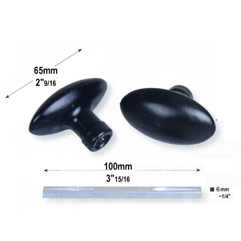 Alu knob pair black epoxy - square spindle 6mm (1/4'') L 100mm (4'') FN3699 Locks accessories Knob door FN3699