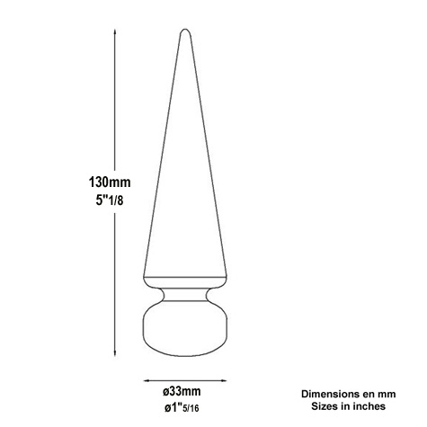 Tapered spear point 33 mm (1.29'') (1''11/32) FA1524 Spear point iron Hot stamped finials FA1524