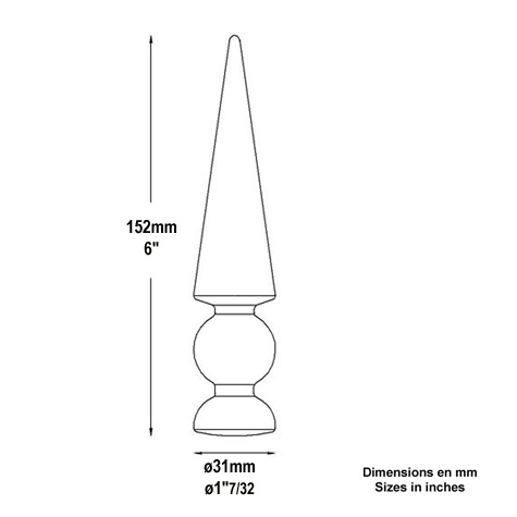 Tapered spear point 31mm (1.22'') (1''7/32) FA1525 Spear point iron Hot stamped finials FA1525