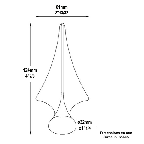 Triangle spear point H124mm (H4.88'') (4''7/8) FA1528 Spear point iron Hot stamped finials FA1528