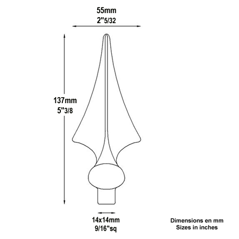 Triangle spear point H137mm (H5.43'') (5''7/16) FA1530 Spear point iron Hot stamped finials FA1530