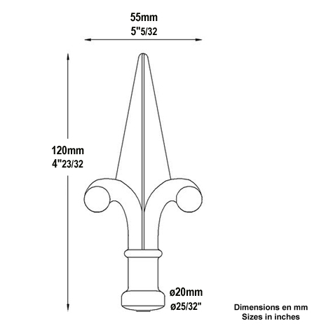 Randro spear point H120mm (H4.72'') (4''23/32) FA1531 Spear point iron Hot stamped finials FA1531