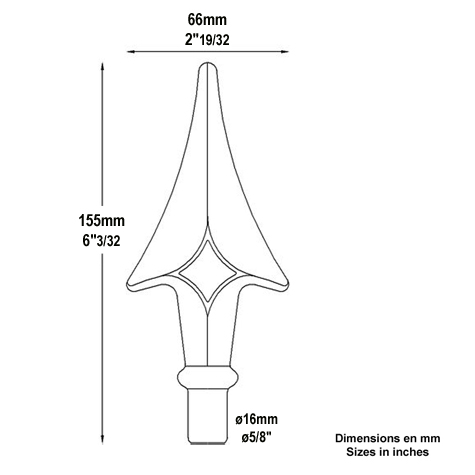Spear point Arrowhead H155mm (6.10''-6''1/16) FA1533 Spear point iron Hot stamped finials FA1533