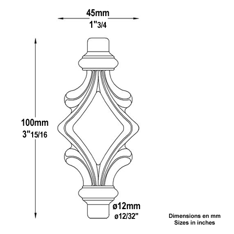 Point Trim H100mm (H3.94'') (3''15/16) FA1546 Spear point iron Hot stamped finials FA1546