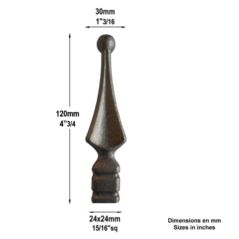 spear point with Ball H125mm (H4.92'') (4''7/8) FA1549 Spear point iron Hot stamped finials FA1549