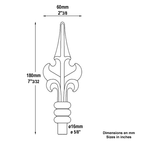 Leaf shaped spear point H180mm (H7.09'') (7''3/32) FA1556 Spear point iron Hot stamped finials FA1556