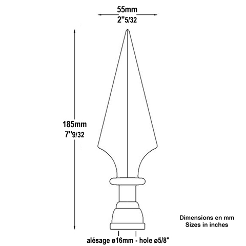 Cast iron spear point H185mm (H7.28'') (7''9/32) FA1612 Spear point cast iron Finials cast iron FA1612