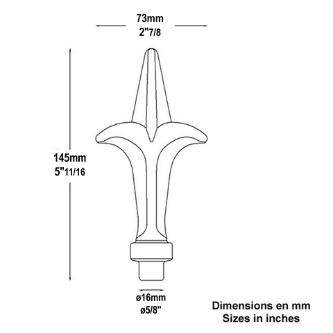 Aluminium spear point 16mm (0.63'') (5/8'') FA1656 Aluminium spear point Finials injected aluminium FA1656