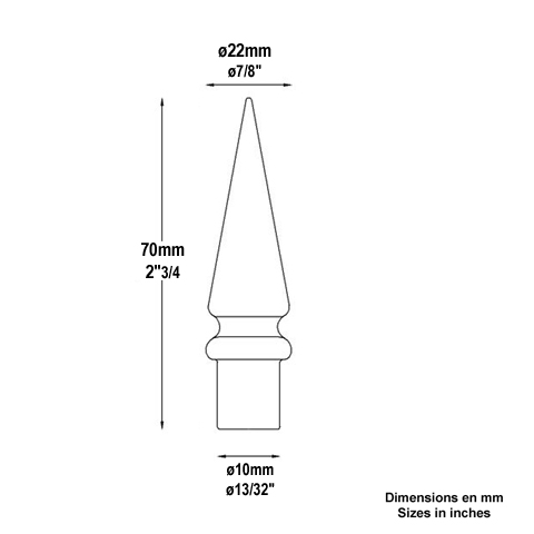 Aluminium spear point 10mm (0.329'') (13/32'') FA1661 Aluminium spear point Finials injected aluminium FA1661