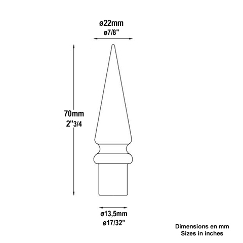 Aluminium spear point 13.5mm (0.53'') (17/32'') FA1663 Aluminium spear point Finials injected aluminium FA1663