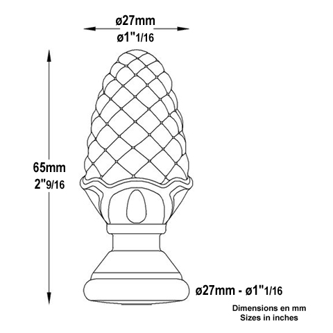 Wrought iron Pine Cone H65mm (H2.55'') (2''9/16) FC1773 Balls and Post finials Wrought iron post finials FC1773