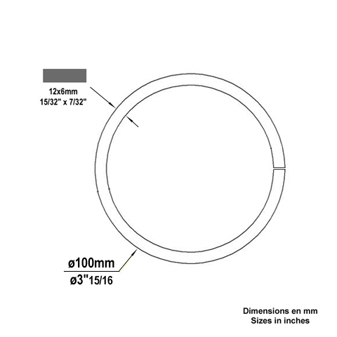 Circle in wrought iron 100mm 12x6mm  (3,94''-3''15/16'')(15/32''x7/32'') FE1901 Circles in wrought iron Closed iron circles FE1901