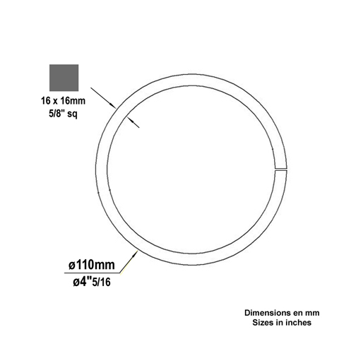 Circle in wrought iron 110mm 16x16mm (4.33'' - 4''5/16'') (5/8sq) FE1904 Circles in wrought iron Closed iron circles FE1904