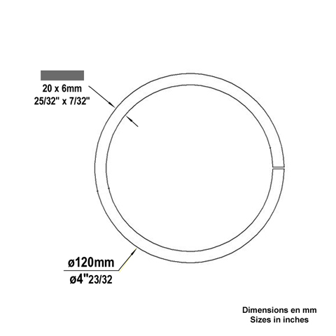 Circle in wrought iron 120mm 20x6mm (4.72'' - 0.79''x 0.2'')  (4''23/32 - 25/32'' x 7/32'') FE1918 Circles in wrought iron Closed iron circles FE1918