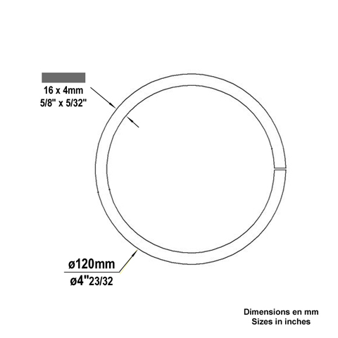 Circle in wrought iron 120mm 16x4mm (4.72'' - 0.63'' x 0.15'') (4''23/32 - 5/8'' x 5/32'') FE1919 Circles in wrought iron Closed iron circles FE1919
