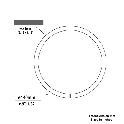 Circle in wrought iron 140mm 40x8mm (5.51''-1.57''x0.32'')(5''11/32-1''9/16 x 5/16'') FE1934 Circles in wrought iron Closed iron circles FE1934
