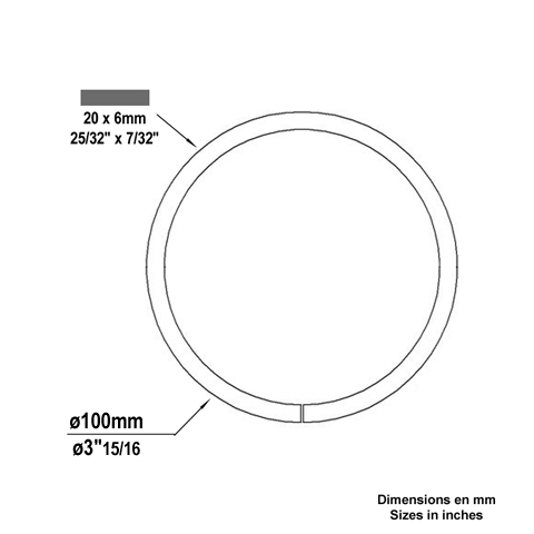 Aluminium circle 100mm 20x6mm (3.94'' 0.79''x 0.24'')  (3''15/16-25/32''x7/32'') FE1953 Circles in aluminium Closed aluminium circles FE1953