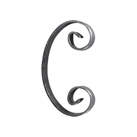Iron scroll in C H140mm 16x4mm (H5.51'' 0.63 x 0.15'')  (H5''15/32  5/8'' x 5/32'') FF2006 Scrolls in wrought iron Iron scrolls smooth ends FF2006