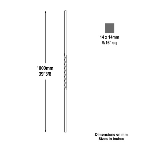 Balustre torsad H1000mm 14x14mm FG2781 Balustre ALU torsad FG2781