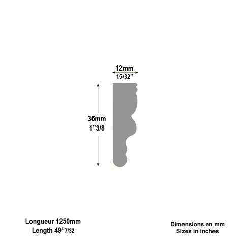 Profil moulur 35x12mm en aluminium pour habillage des soubassements de portails