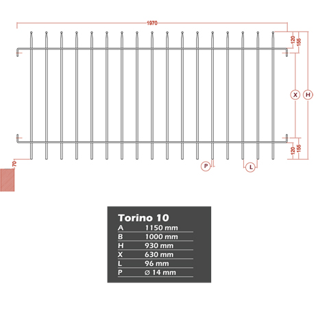 Grille de cloture TORINO 10 prête à poser FT4220 Clôture TORINO Grille hauteur 1m et 1,2m FT4220
