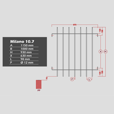 Grille de cloture MILANO 10.7 prte  poser FT42284 Clture MILANO Grille hauteur 1m FT42284