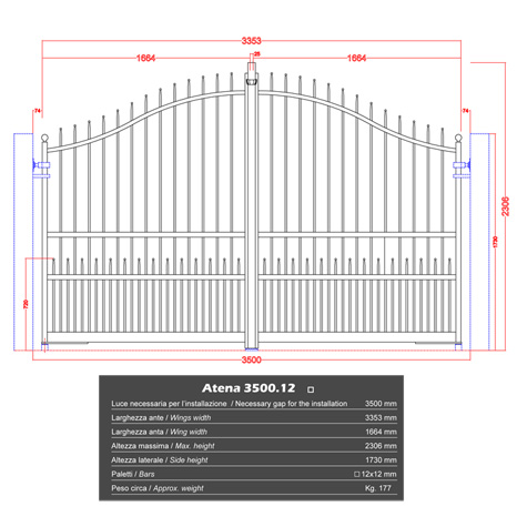 Portail ATENA 3,5m 12x12 structure  manuelle FT43532 Portail ATENA ouverture manuelle FT43532
