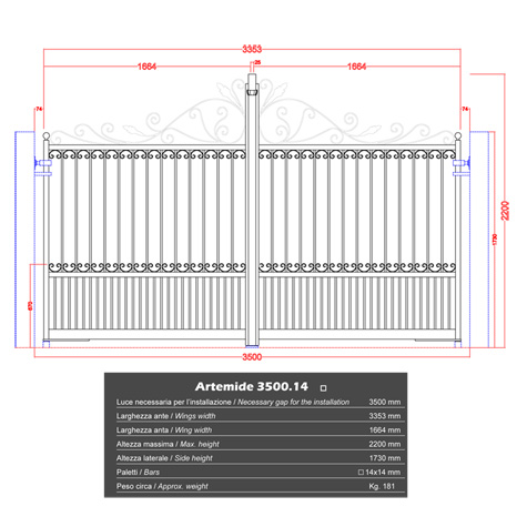 Portail ARTEMIDE 3,5m 14X14 structure motorisable FT43611 Portail ARTEMIDE ouverture mécanisable FT43611