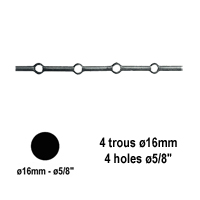Barres ø16mm 4 trous ronds de ø16mm renflés longueur 70cm pour grilles de défense