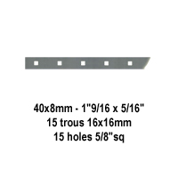 Barre poinçonnée 40x8mm 15 trous 16x16mm carrés longueur 2m pour clôtures et grilles
