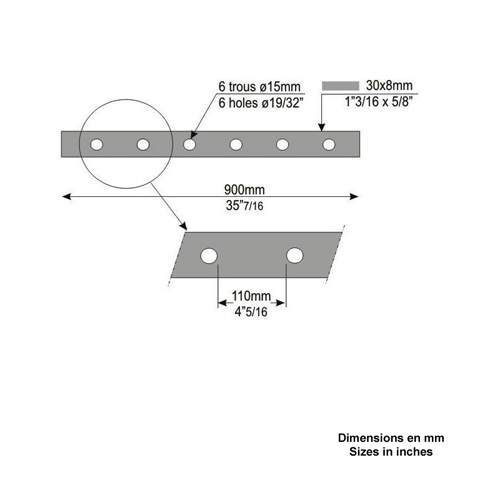 Barre poinonne 30x8mm 6 trous 15mm longueur 90cm pour grilles de fentres FK3213 Barre troue Barre poinonne FK3213