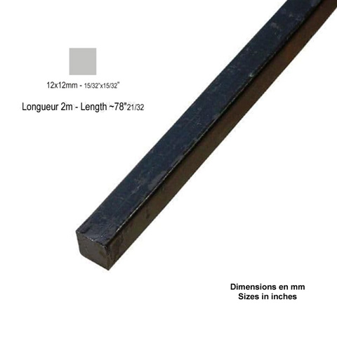 Barre profile carr 16x16mm longueur 3m lisse en acier lamin brut