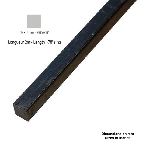 Barre profile carr 14x14mm longueur 2m lisse en acier lamin brut
