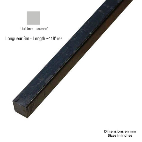 Barre profile carr 14x14mm longueur 3m lisse en acier lamin brut