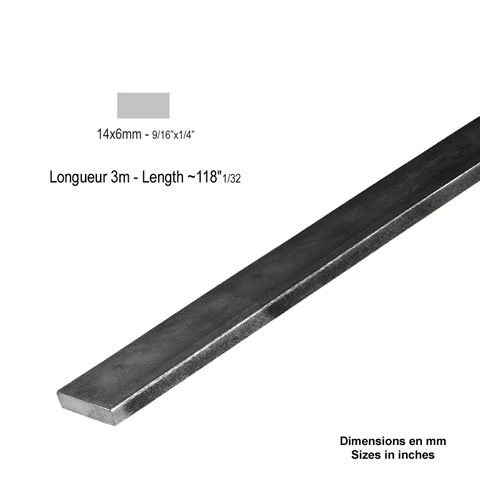 Barre profile plate 14x6mm longueur 3m lisse en acier lamin brut