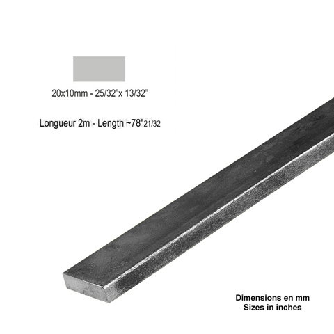 Barre profile plate 20x8mm longueur 3m lisse en acier lamin brut