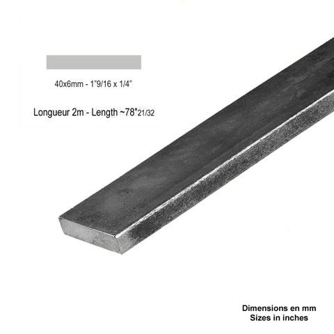 Barre profile plate 40x6mm longueur 2m lisse en acier lamin brut