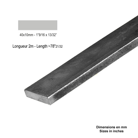 Barre profile plate 40x10mm longueur 2m lisse en acier lamin brut