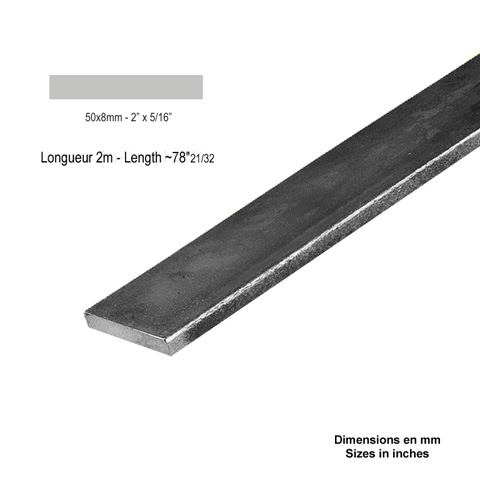 Barre profile plate 50x8mm longueur 2m lisse en acier lamin brut