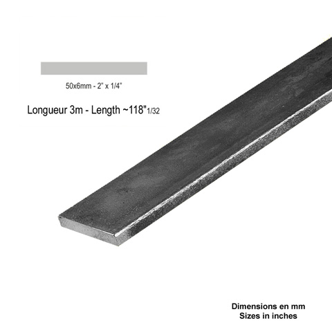 Barre profile plate 50x6mm longueur 3m lisse en acier lamin brut